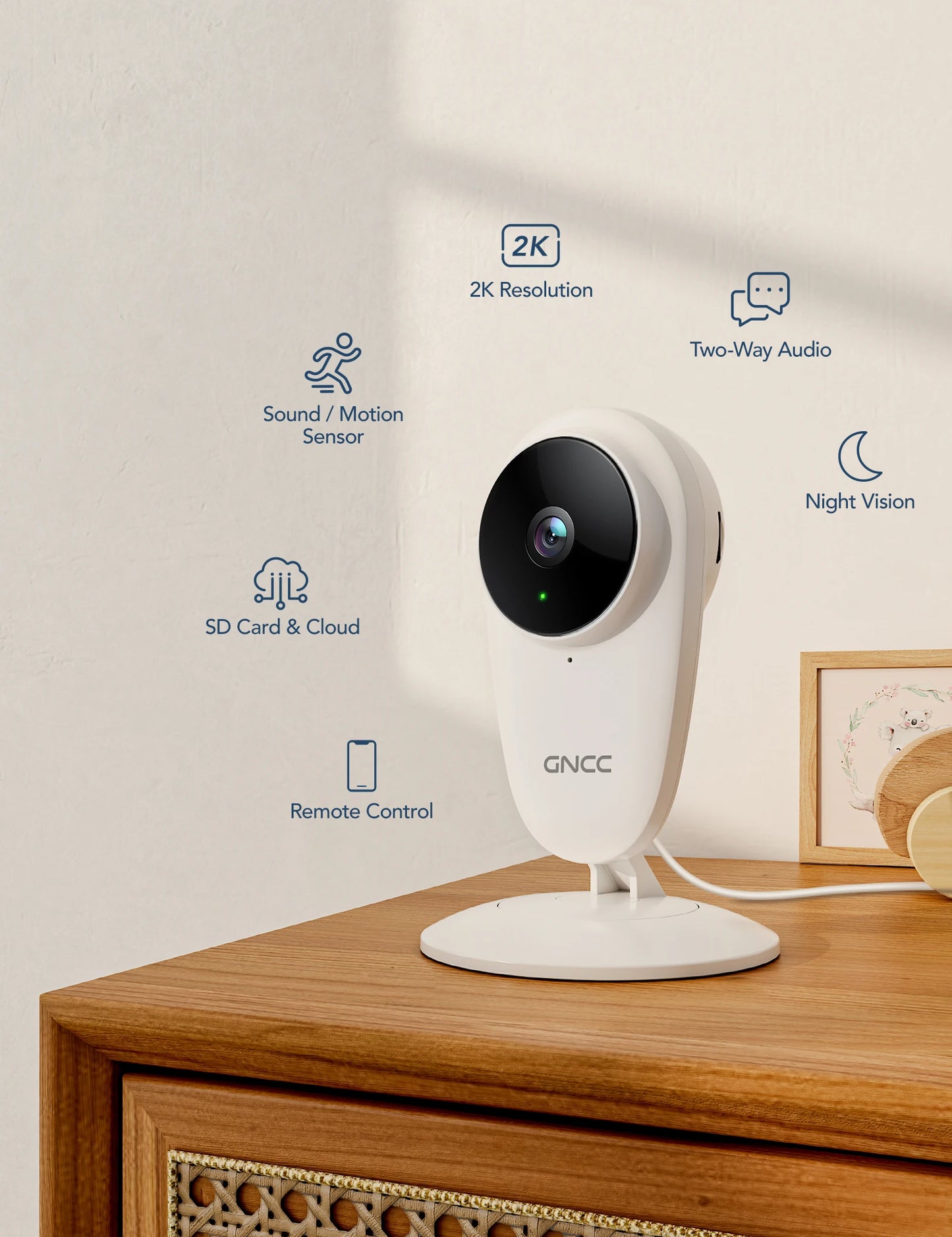 GNCC C1Pro 2k Smart Wifi Baby Monitor Motion/Sound Detection Camera