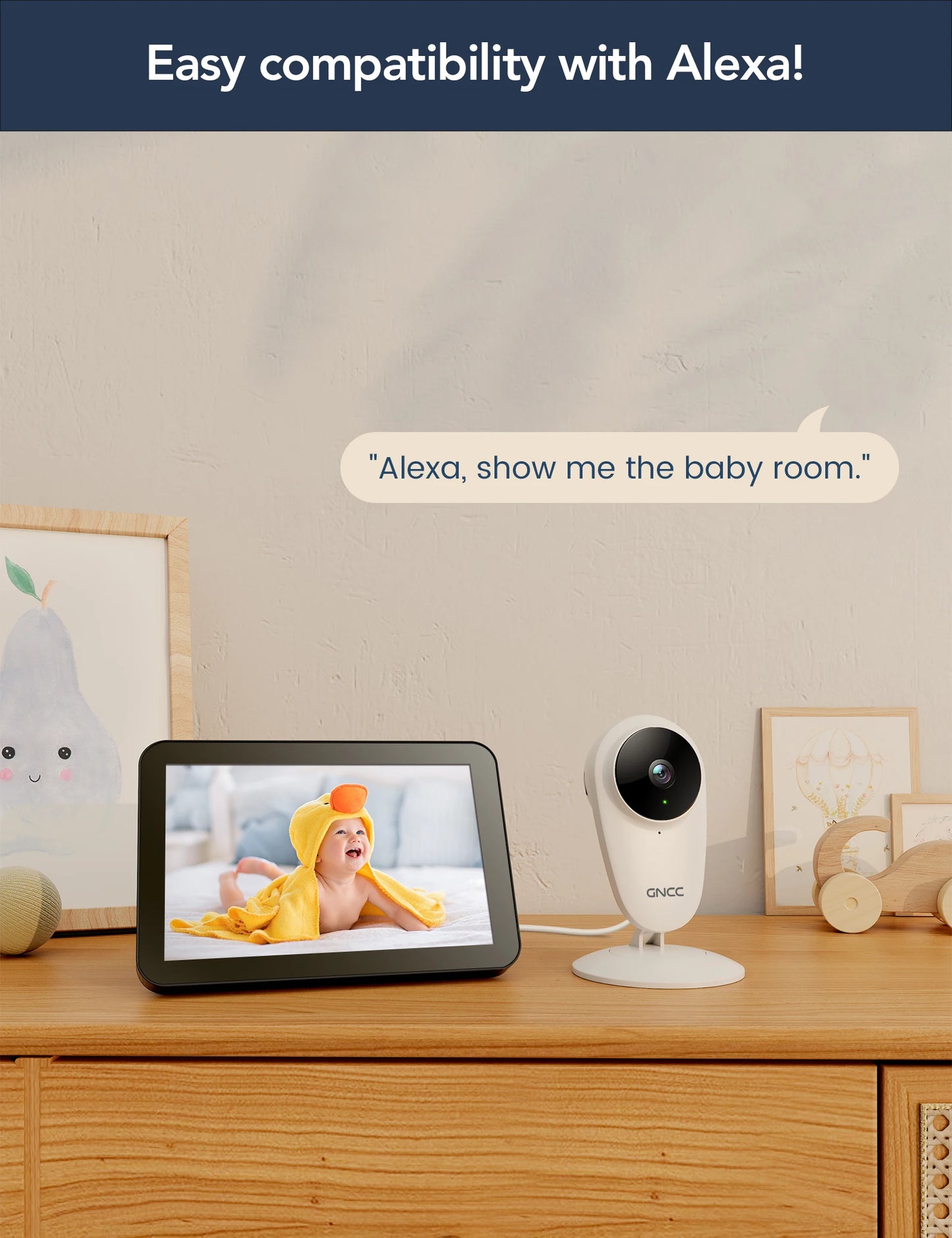 GNCC C1Pro 2k Smart Wifi Baby Monitor Motion/Sound Detection Camera