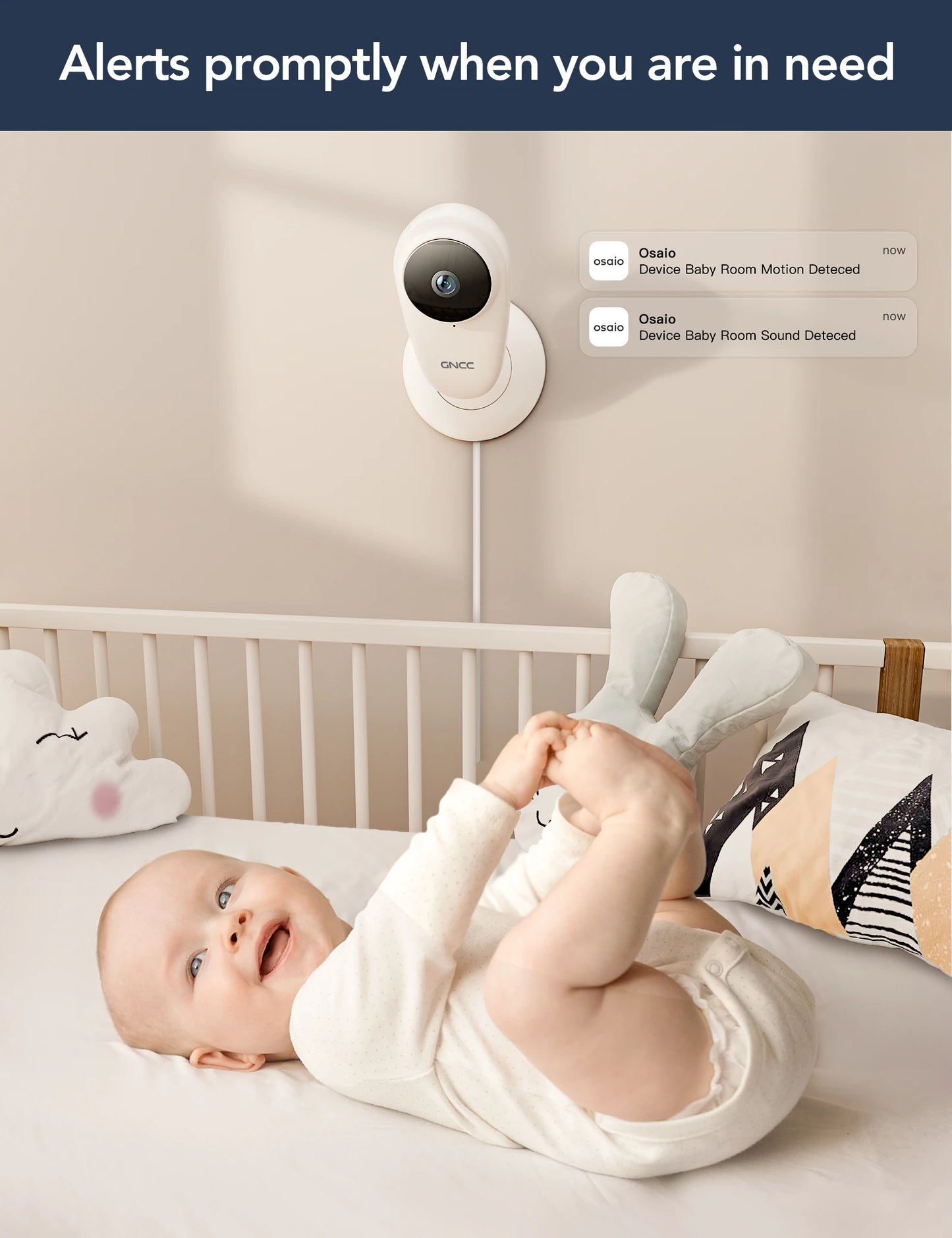 GNCC C1Pro 2k Smart Wifi Baby Monitor Motion/Sound Detection Camera